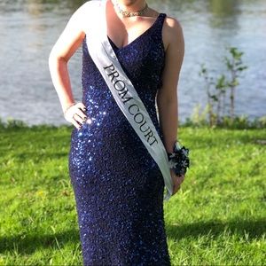 Navy Sequin Prom Dress